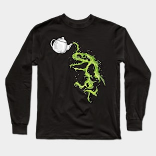 Tea-Rex T-Rex Tea Teapot Pouring Drawing Long Sleeve T-Shirt